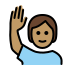 person raising hand, medium skin tone